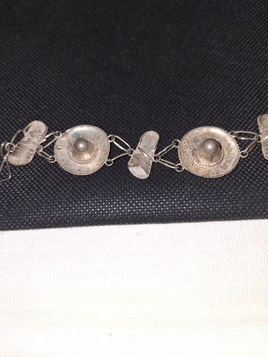 Mexico 925 Jewelry - Antique Sambrero X Sandel Silver Disc Link Bracelet